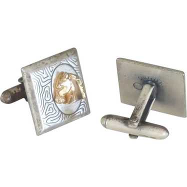 Swank Silver Tone with Gold Horse Head Cufflinks … - image 1