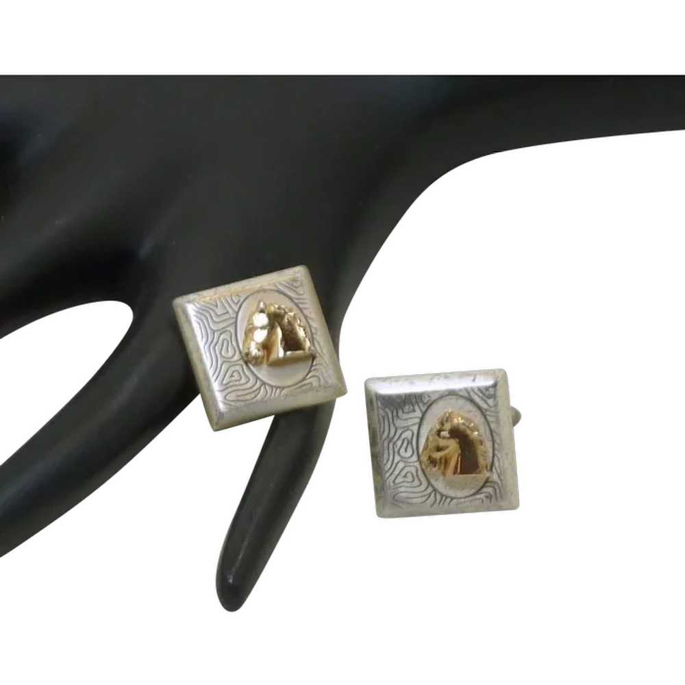 Swank Silver Tone with Gold Horse Head Cufflinks … - image 2