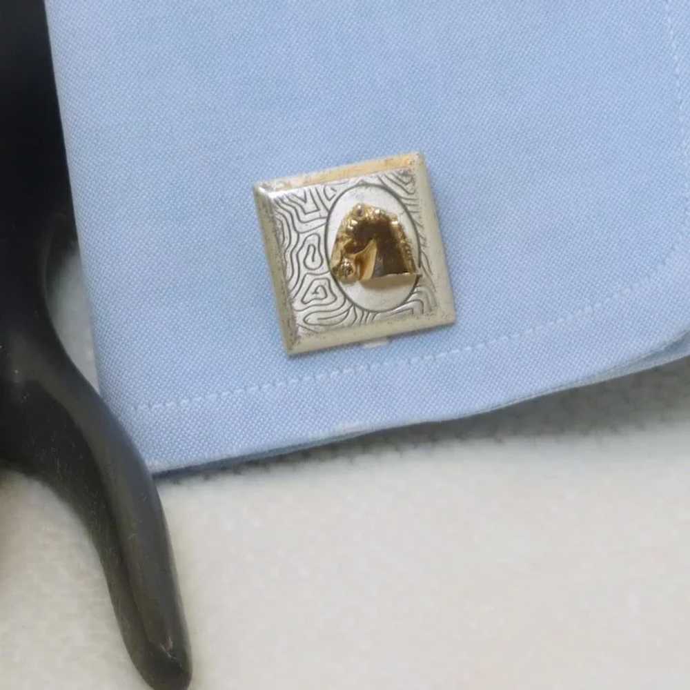 Swank Silver Tone with Gold Horse Head Cufflinks … - image 3