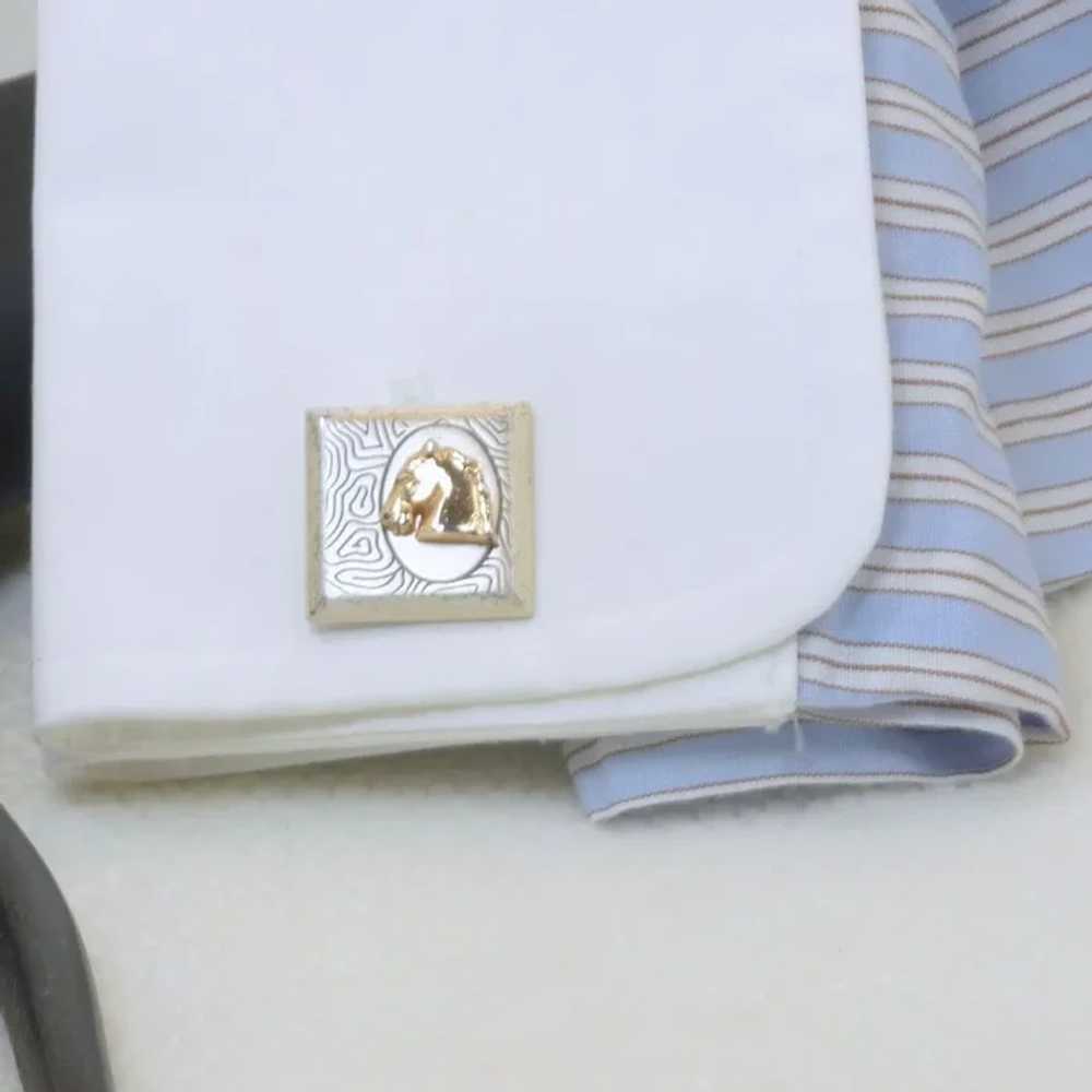 Swank Silver Tone with Gold Horse Head Cufflinks … - image 4