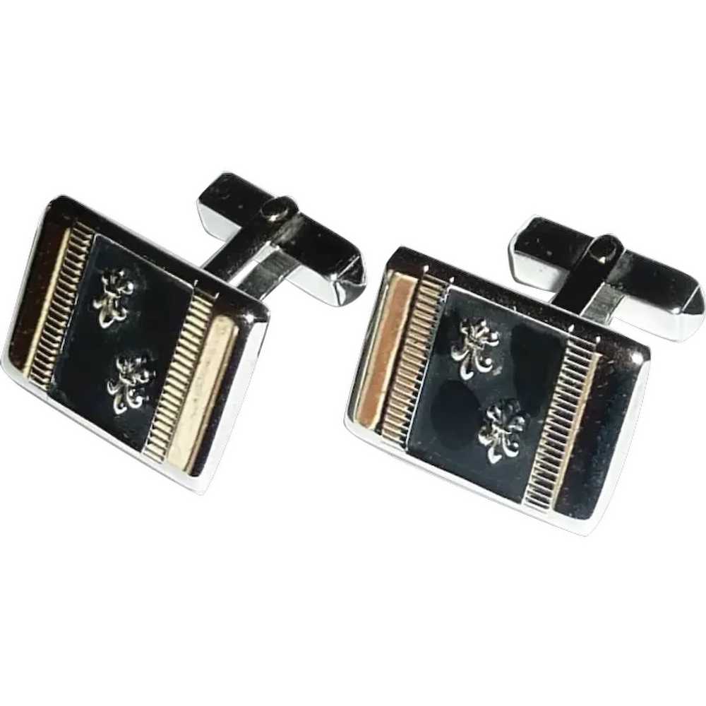 Swank Fleur De Lis Silver Tone Cuff Links Cufflin… - image 1