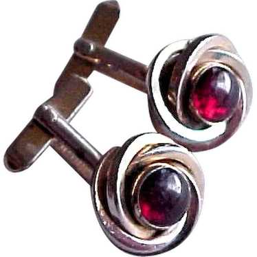 Swank Red Glass Gold Tone Flower Rose Cuff Links … - image 1