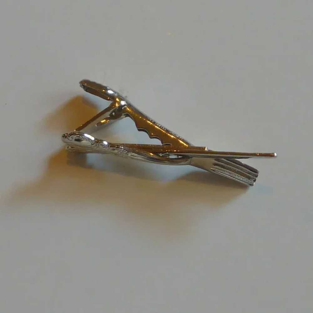 Fork and Knife Silver Tone Tie Bar - image 2