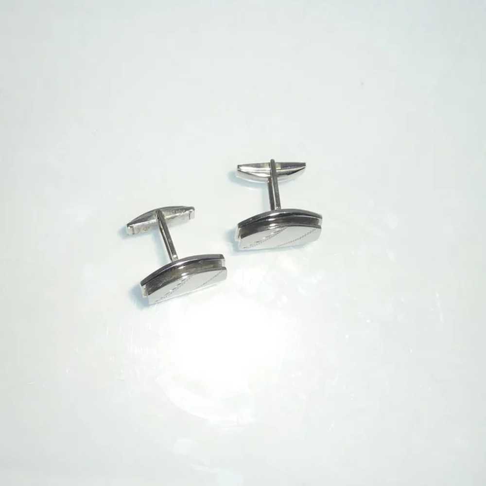 Silver Tone Diamond Cut Two Dimensional Cuff Link… - image 2