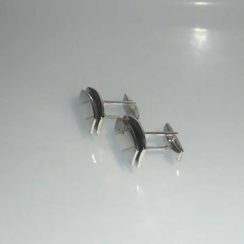 Silver Tone Diamond Cut Two Dimensional Cuff Link… - image 3