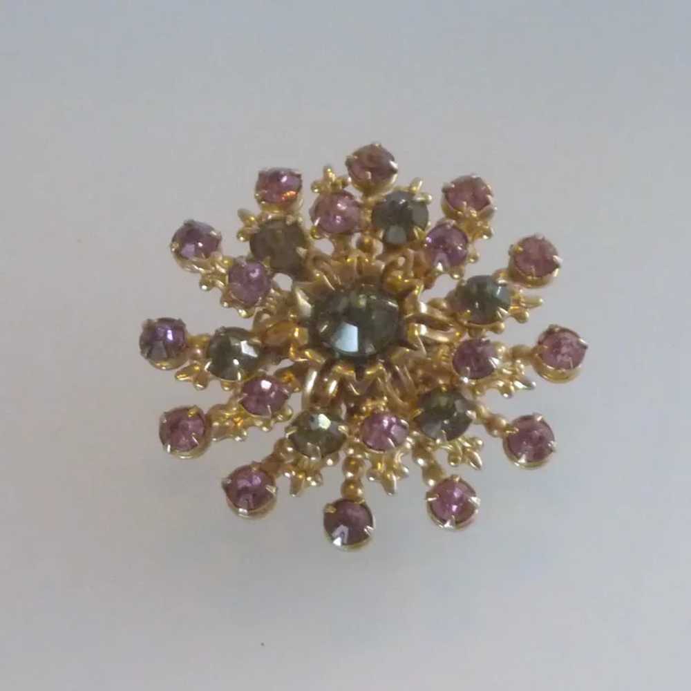 Small Pink and Green Gold Tone Pin Brooch - image 4