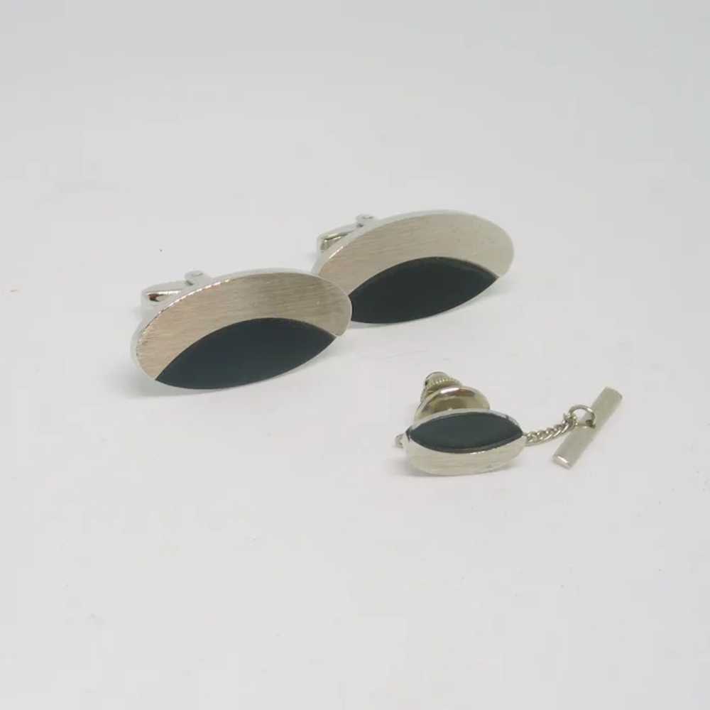 Foster Black and Silver Tone Oval Cufflinks Cuff … - image 3