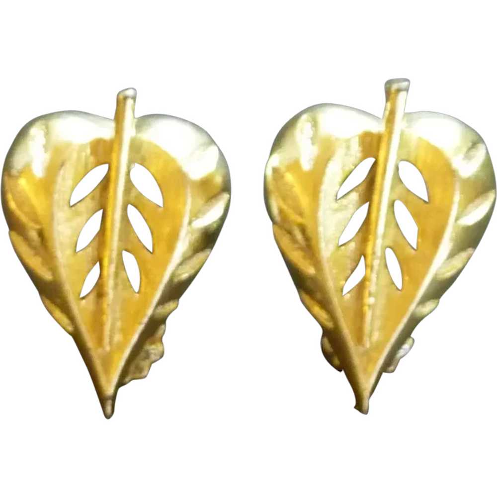 Gold Tone Leaf Clip On Earrings - image 1