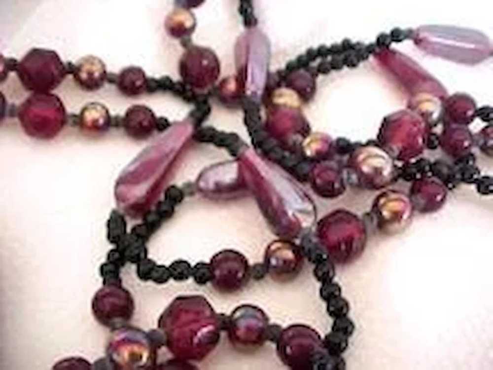 Black Two Strand Iridescent and Ruby Red Glass Be… - image 3