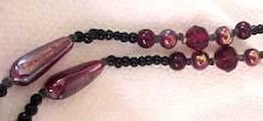 Black Two Strand Iridescent and Ruby Red Glass Be… - image 5