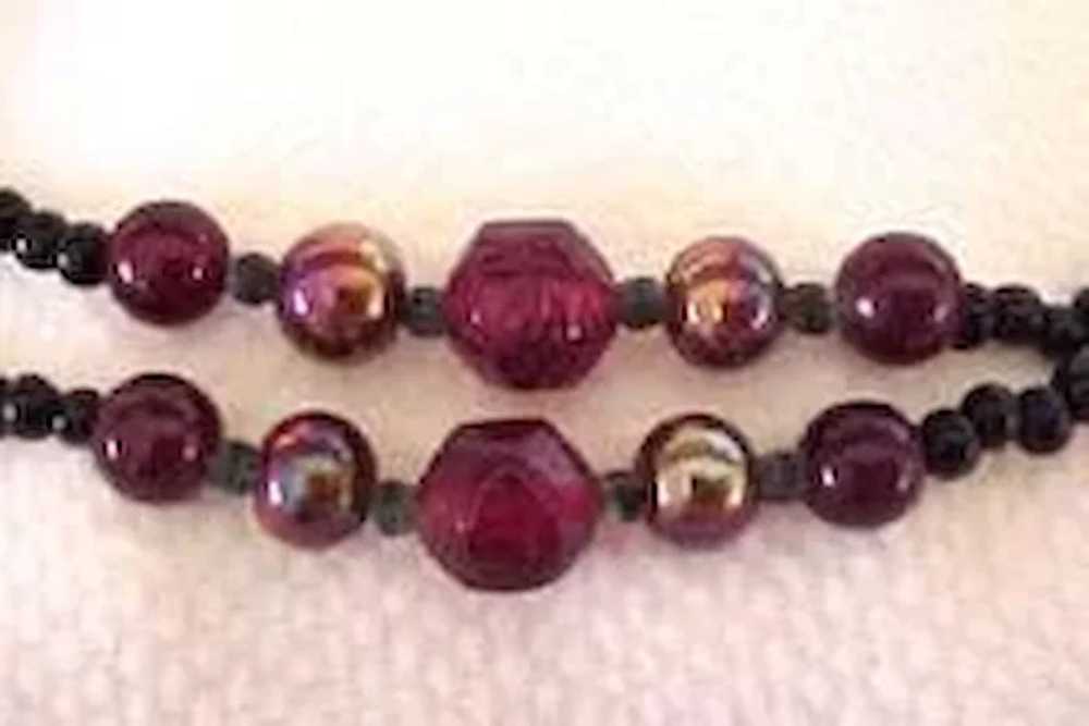 Black Two Strand Iridescent and Ruby Red Glass Be… - image 6