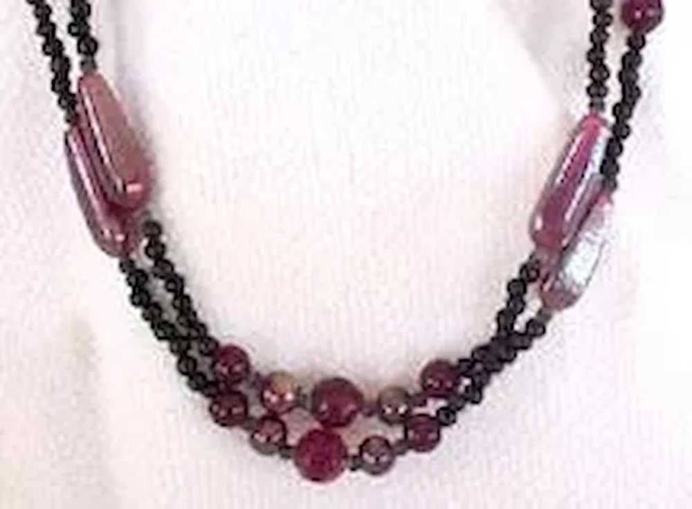 Black Two Strand Iridescent and Ruby Red Glass Be… - image 8