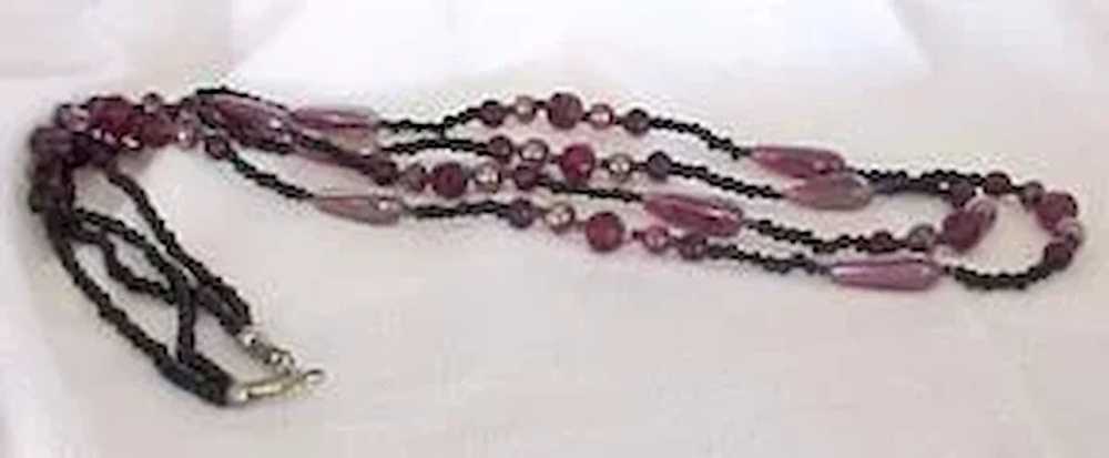 Black Two Strand Iridescent and Ruby Red Glass Be… - image 9