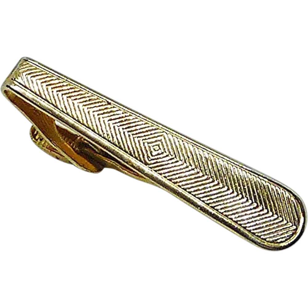 Gold Tone Herringbone Simple Necktie Tie Clip Bar - image 1