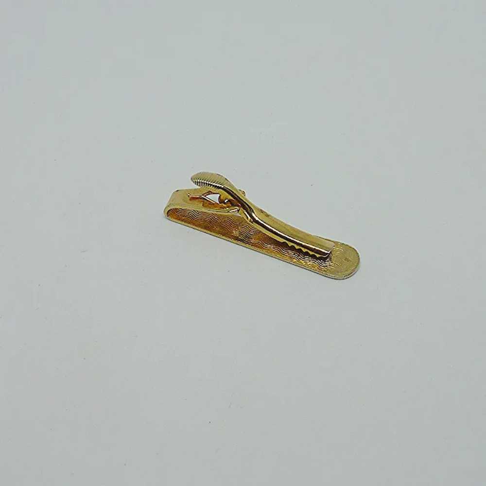 Gold Tone Herringbone Simple Necktie Tie Clip Bar - image 2