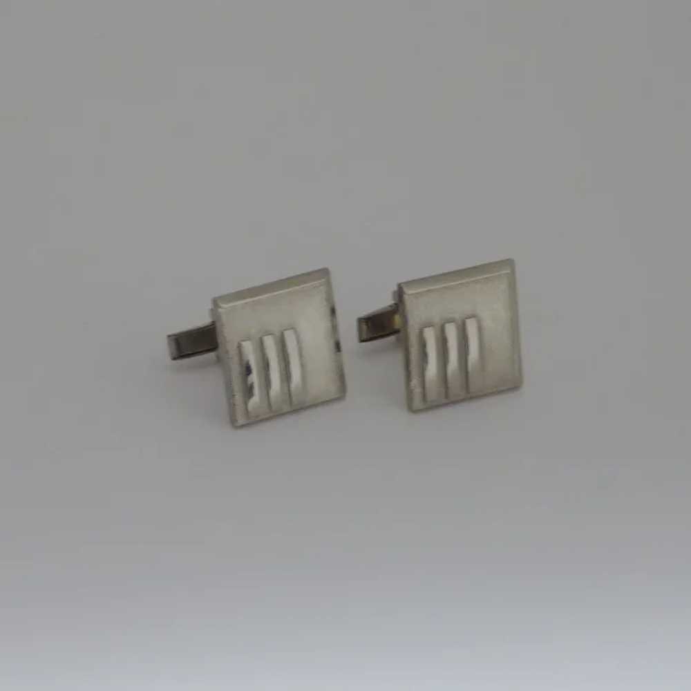 Brushed Silver Tone Square Contemporary Cufflinks… - image 2