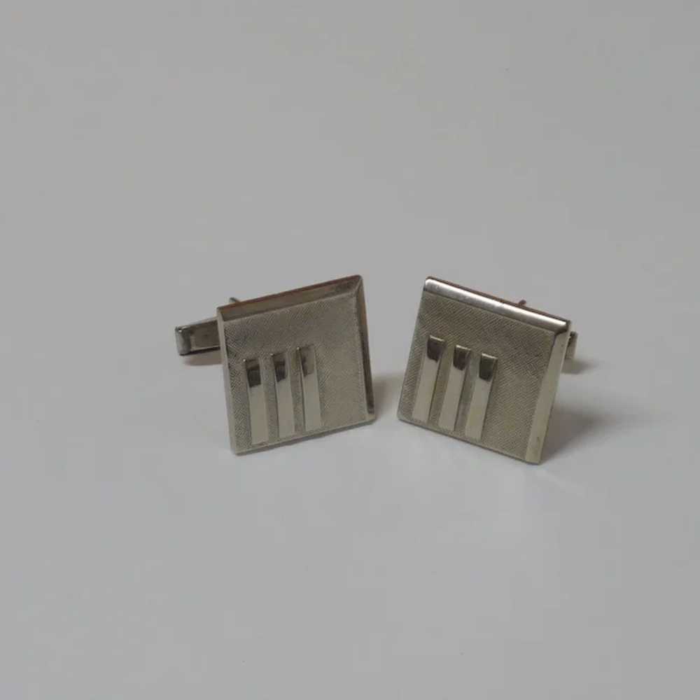 Brushed Silver Tone Square Contemporary Cufflinks… - image 3