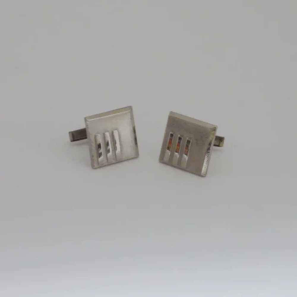 Brushed Silver Tone Square Contemporary Cufflinks… - image 5