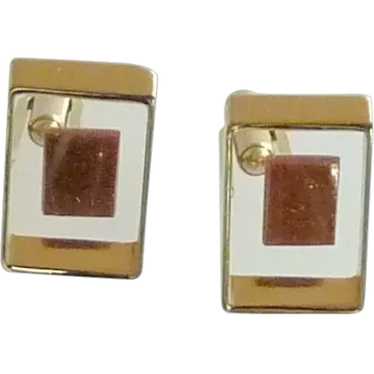 Gold Stone Suspended in Gold Tone Setting Cufflink