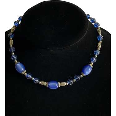 Blue Moonglow & Glitter Bead Choker Necklace - image 1
