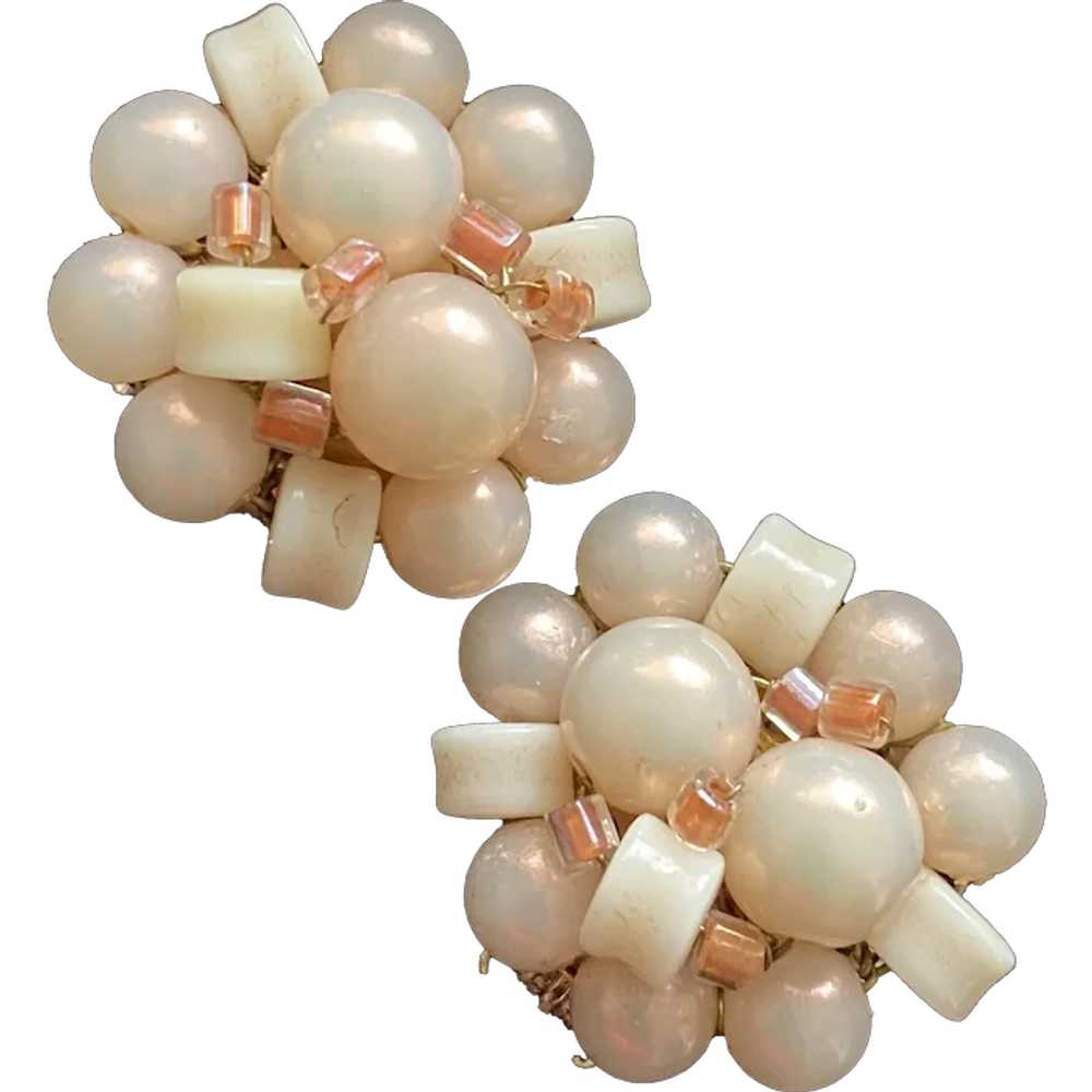 Cream & Blush Pink Faux Pearl Clip On Earrings - image 1