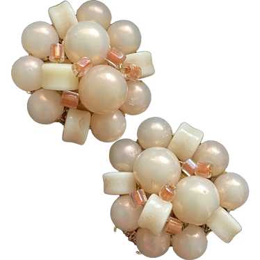 Cream & Blush Pink Faux Pearl Clip On Earrings - image 1