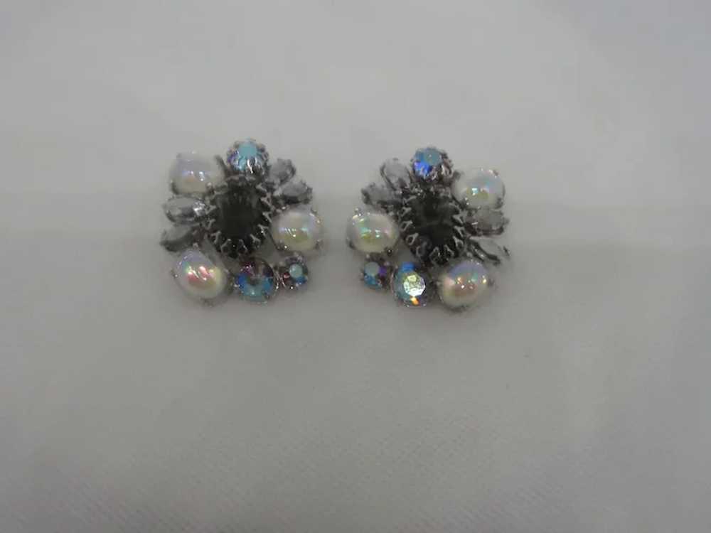 SCHIAPARELLI Faux Moonstone and Rhinestone Earrin… - image 2