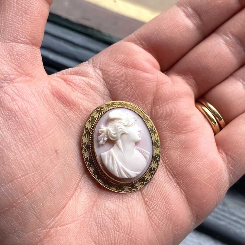 Antique Queen Conch Shell Cameo 10k Gold Pin/Pend… - image 10