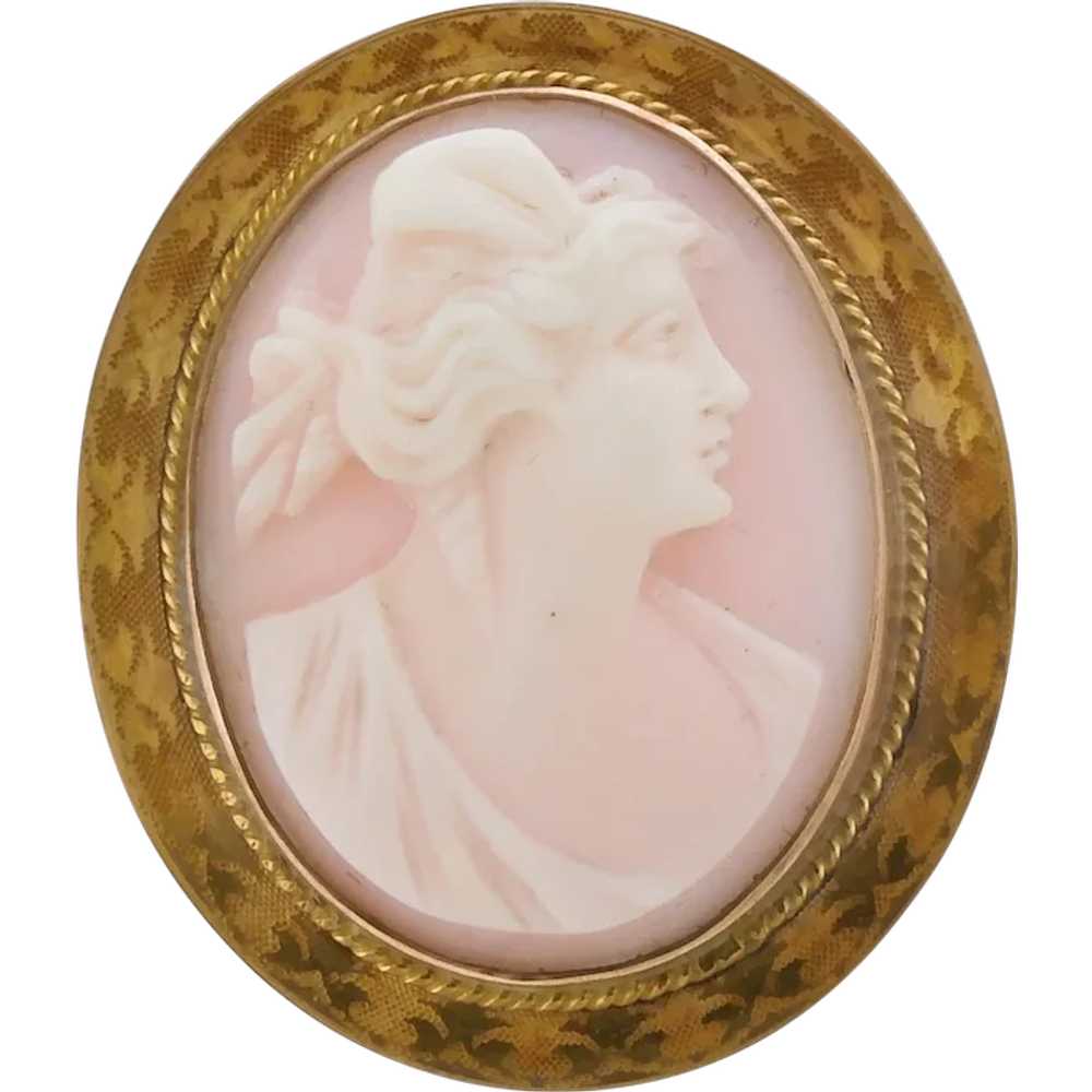 Antique Queen Conch Shell Cameo 10k Gold Pin/Pend… - image 1