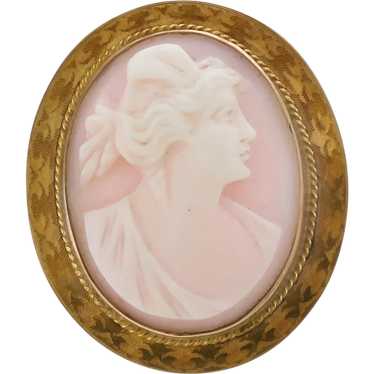 Antique Queen Conch Shell Cameo 10k Gold Pin/Pend… - image 1
