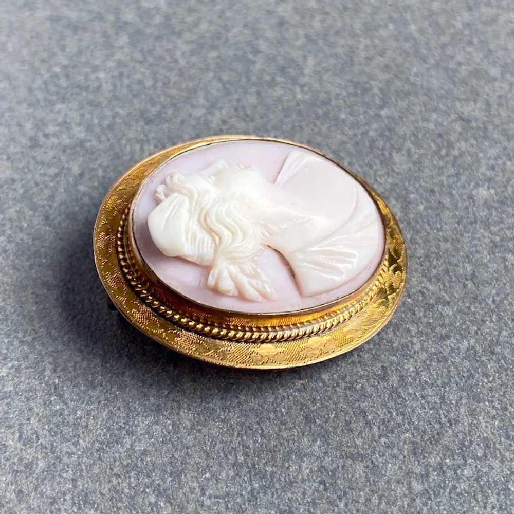 Antique Queen Conch Shell Cameo 10k Gold Pin/Pend… - image 4