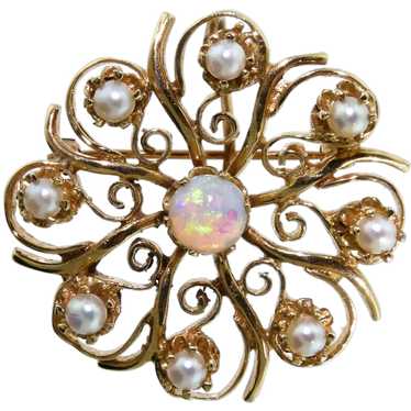 Lovely Victorian Revival 14k Opal and Pearl Starbu