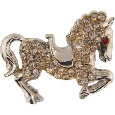 Vintage figural silver tone prancing pony Brooch w