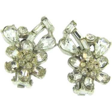 Vintage crystal rhinestone clip back Earrings - image 1