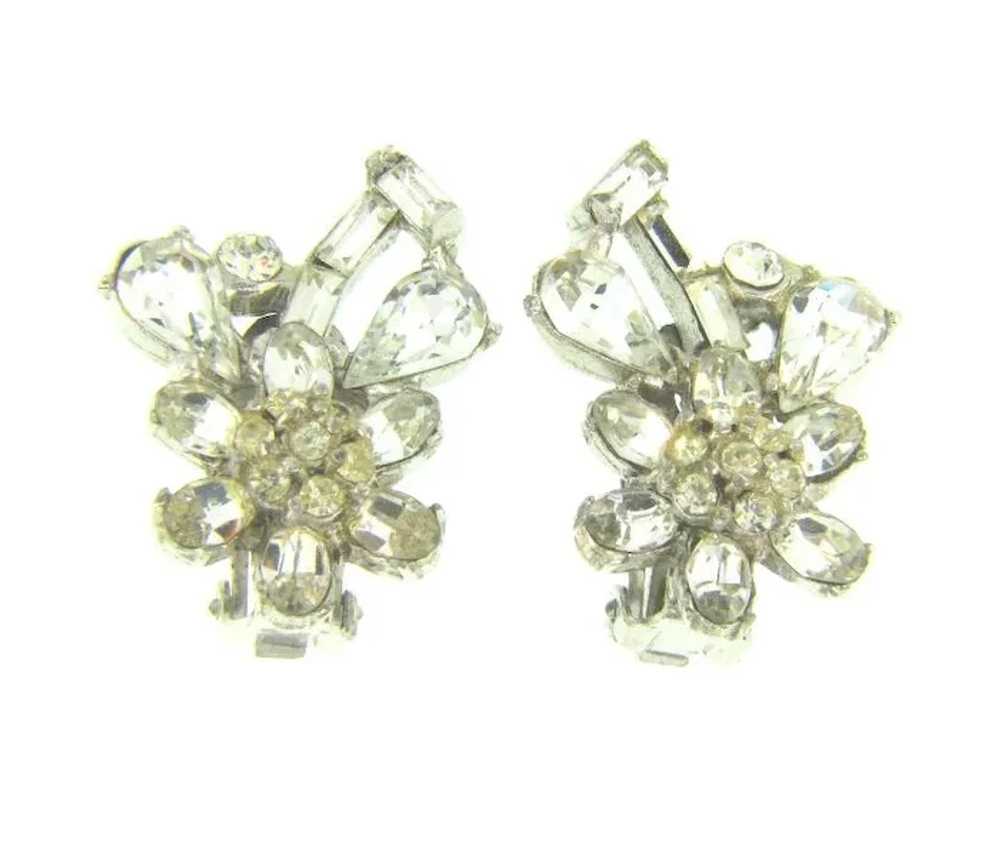 Vintage crystal rhinestone clip back Earrings - image 6