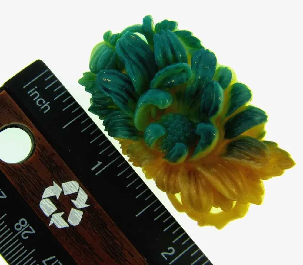 Marked Japan vintage molded celluloid floral Broo… - image 3