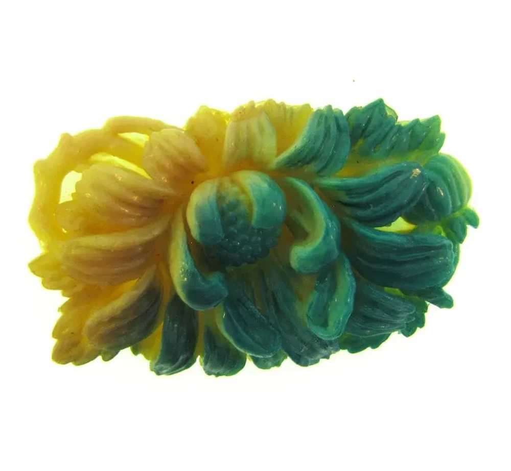 Marked Japan vintage molded celluloid floral Broo… - image 4