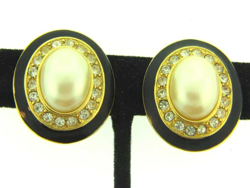 Signed Monet clip-on earrings with crystal rhines… - image 2
