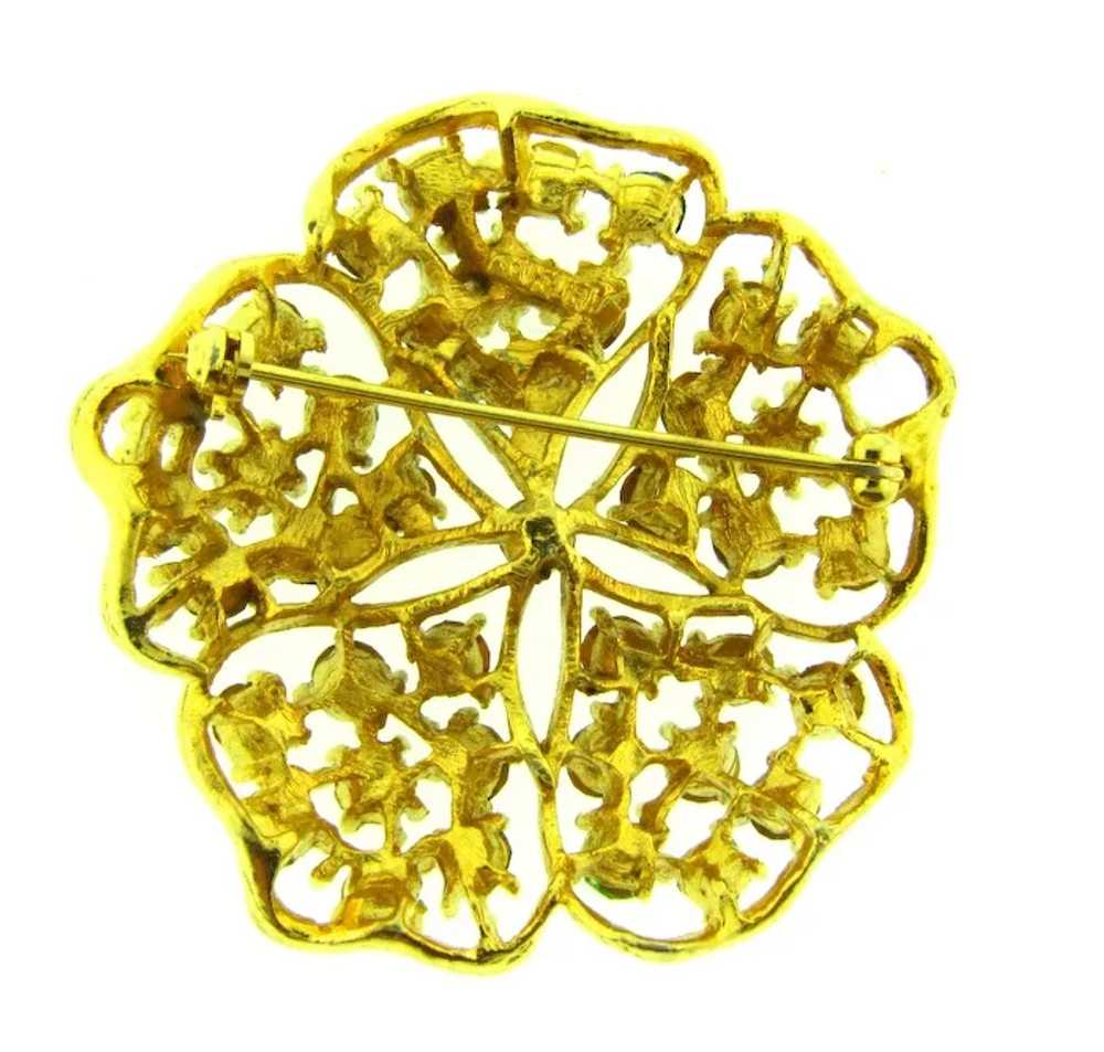 Signed Lisner flower Brooch with colorful rhinest… - image 2