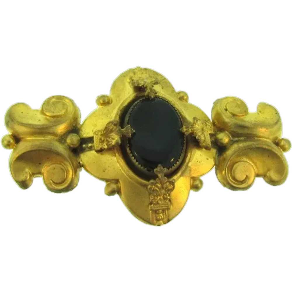 Vintage Victorian Revival gold tone Brooch with b… - image 1