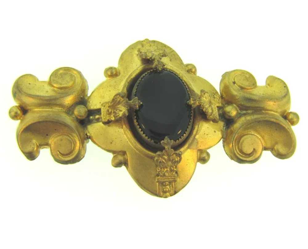 Vintage Victorian Revival gold tone Brooch with b… - image 4