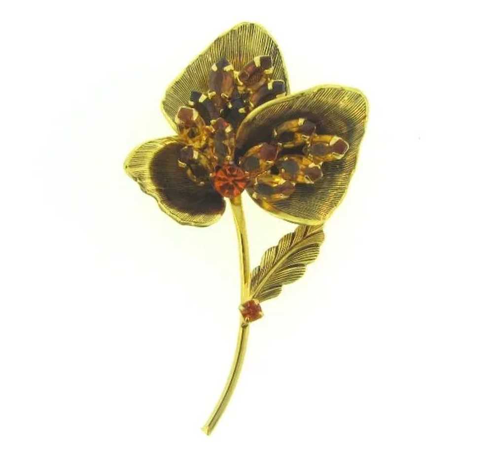 Vintage floral Brooch with topaz and orange rhine… - image 4