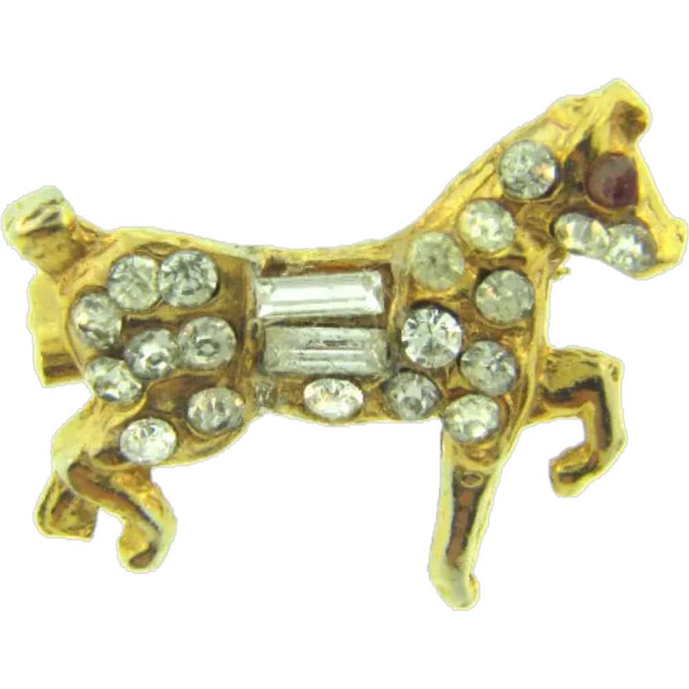 Vintage tiny equestrian horse Scatter Pin with cr… - image 1