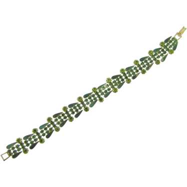 Vintage petite link Bracelet with green rhinestone