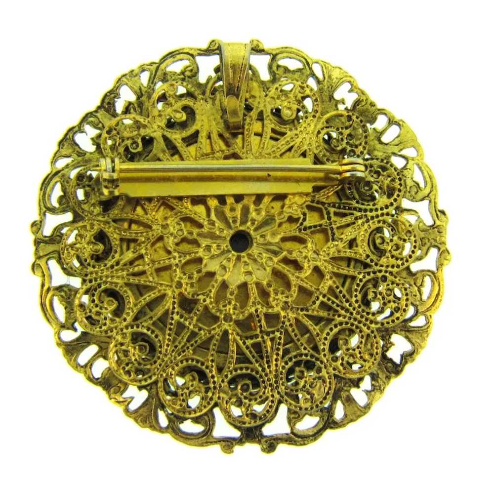 Vintage filigree frame Brooch with gilded design … - image 2