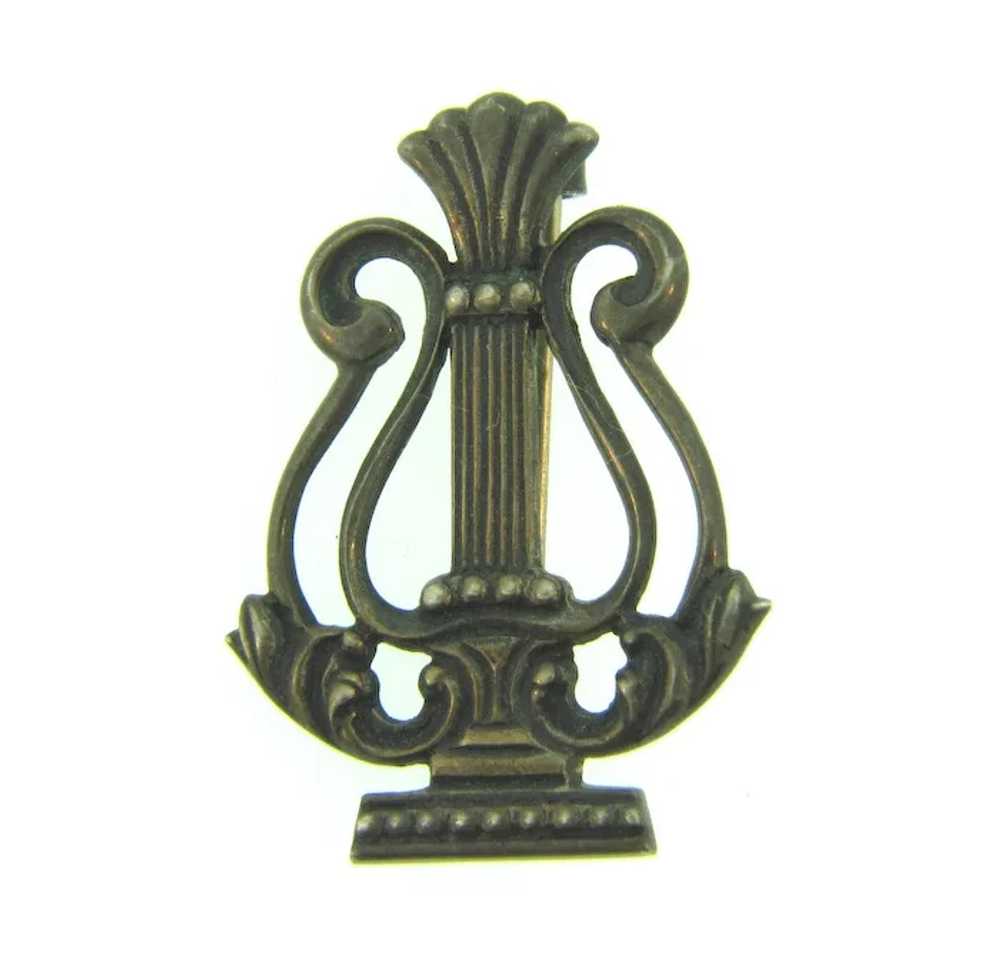 Marked 800 silver Art Nouveau lyre shaped Brooch - image 4