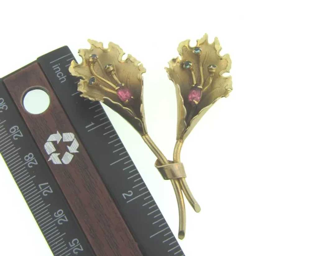 Vintage 1950's double flower Brooch with pink and… - image 3