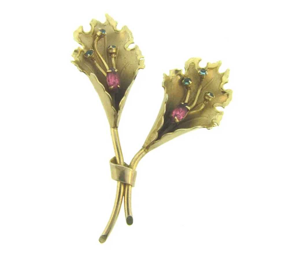Vintage 1950's double flower Brooch with pink and… - image 4
