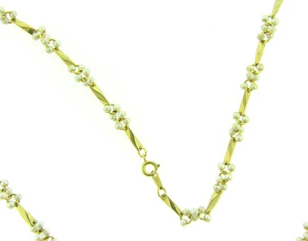 Vintage gold tone link Necklace with imitation pe… - image 2