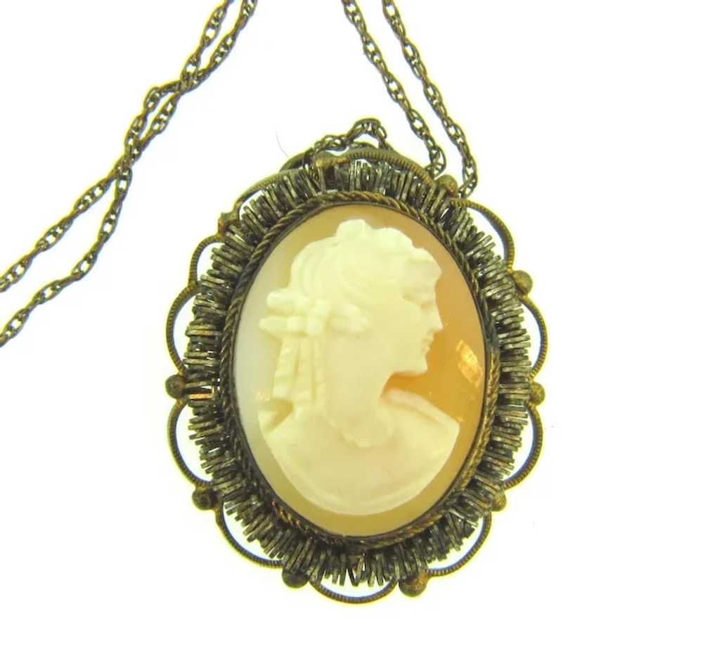 Vintage shell Cameo pendant Necklace - image 2